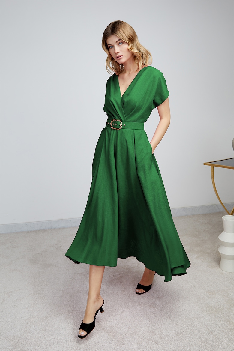 Платье Ischia из льна с глубоким вырезом Alina Cernatescu, зеленый