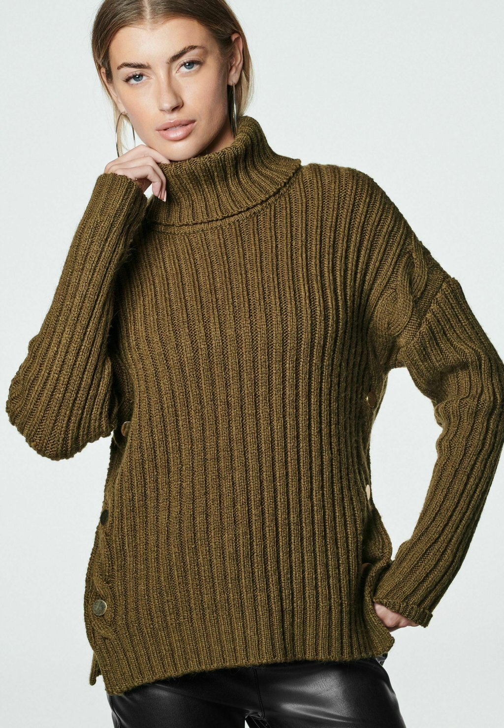 

Свитер Button Detail Roll Neck Next, цвет olive green