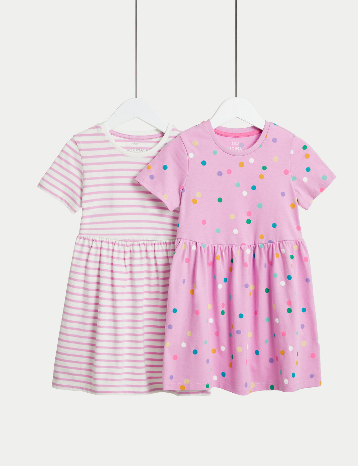 

2 комплекта платьев с принтом из чистого хлопка (2–8 лет) Marks & Spencer, мульти