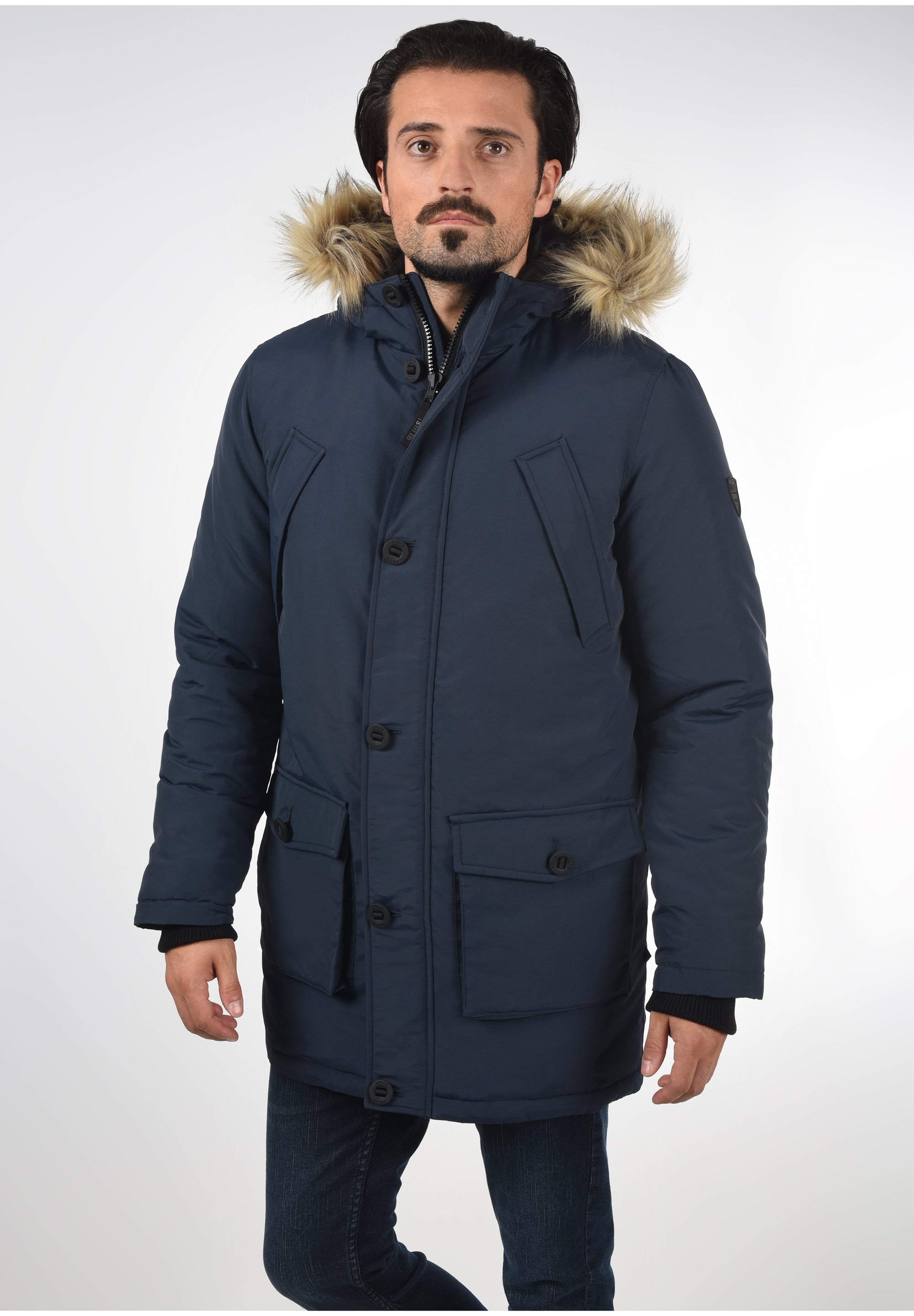 цена Пальто зимнее Solid с нагрудными карманами, синий