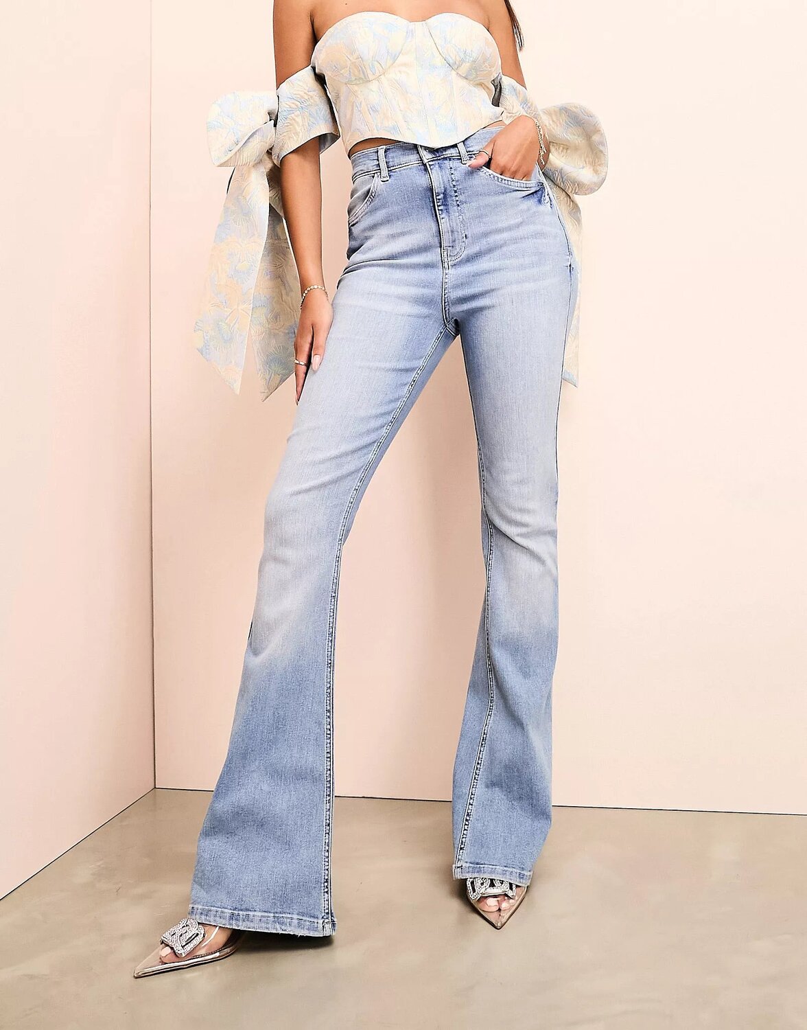 

Джинсы Asos Luxe Kick Flare Skinny Denim In Wash, голубой