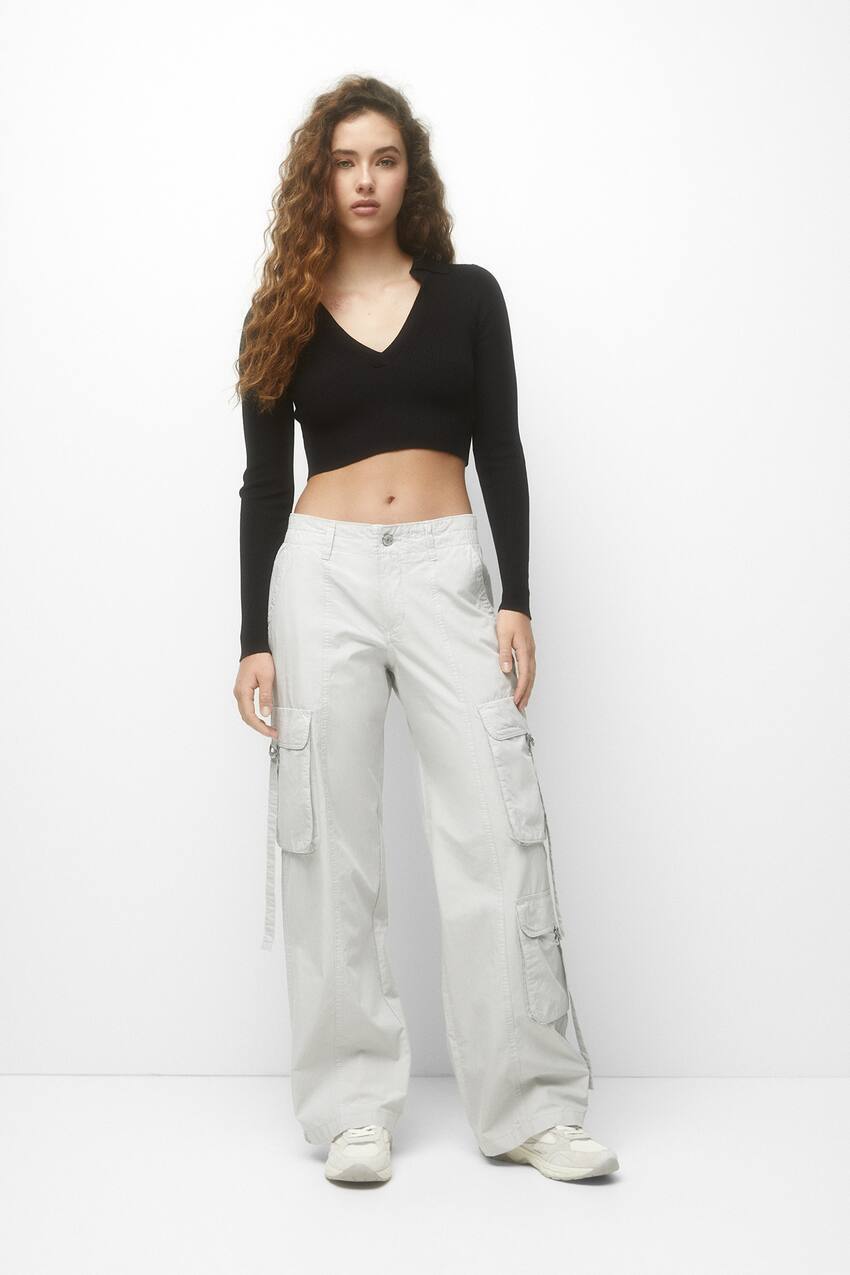

Брюки карго Pull&Bear, жемчужно-серый
