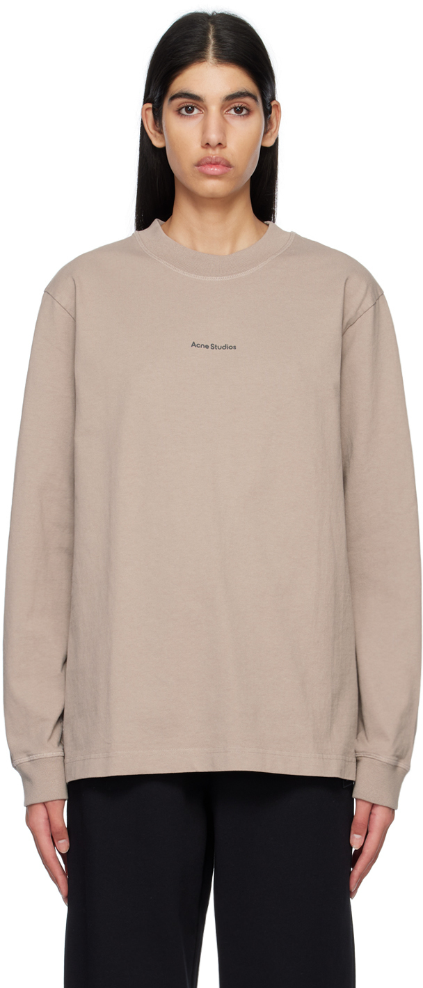 

Бежевая футболка с длинным рукавом с принтом Acne Studios, Бежевый