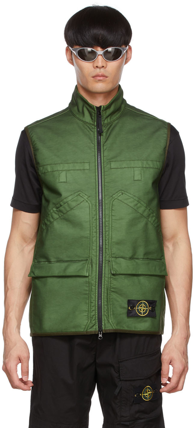 

Хлопковый жилет цвета хаки Stone Island