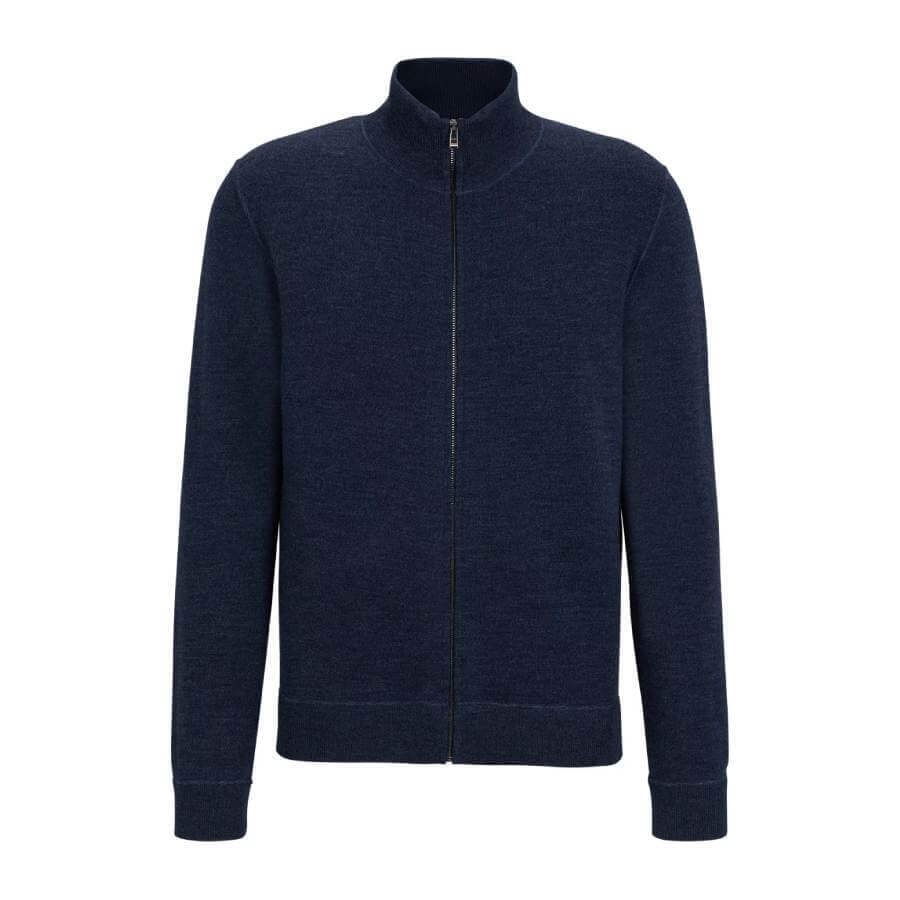 

Кардиган Hugo Boss Virgin Wool Knitted Signature Stripe Flag, темно-синий