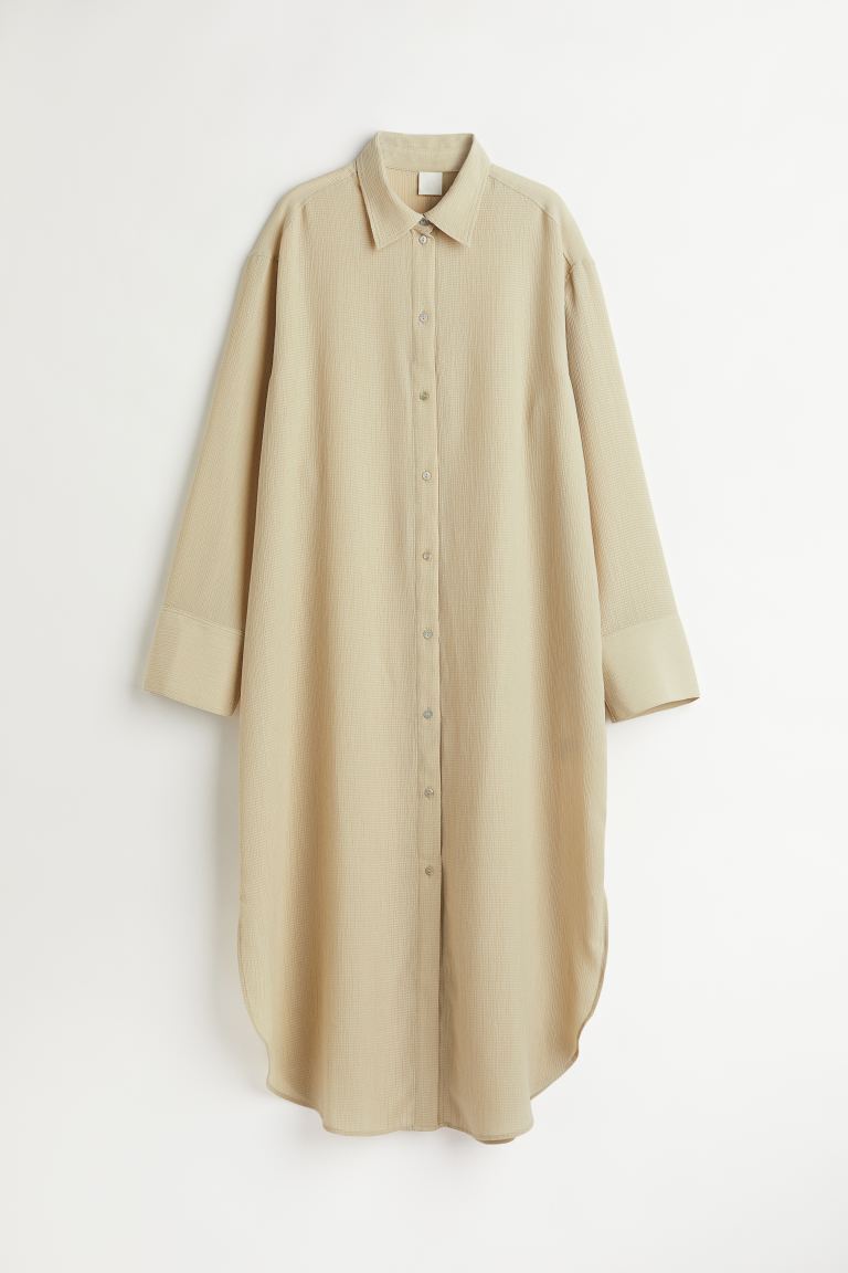 

Жаккардовое платье-рубашка H&M, бежевый