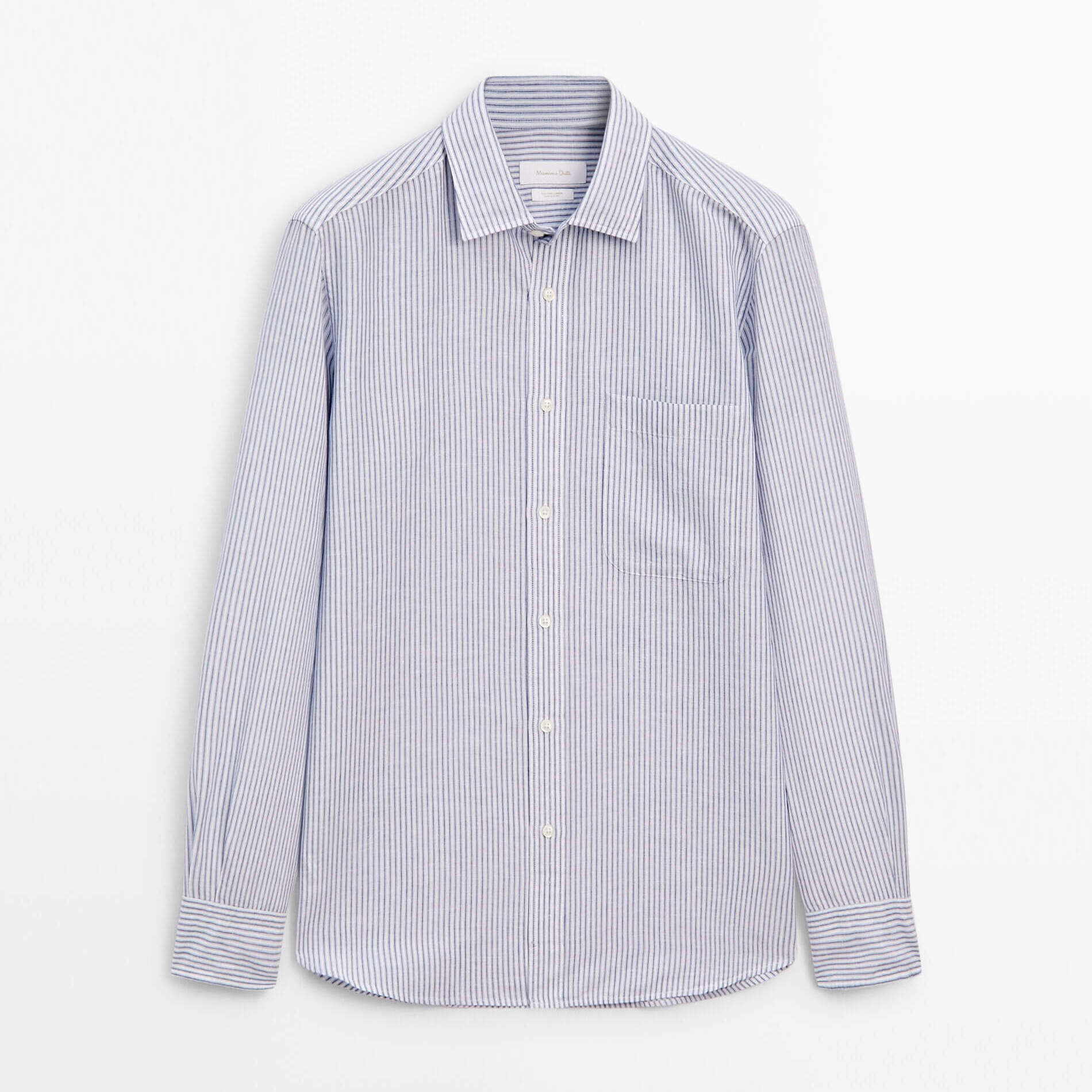 Рубашка Massimo Dutti Regular-Fit Striped 100% Linen, сиреневый/белый рубашка uniqlo 100% linen striped белый синий