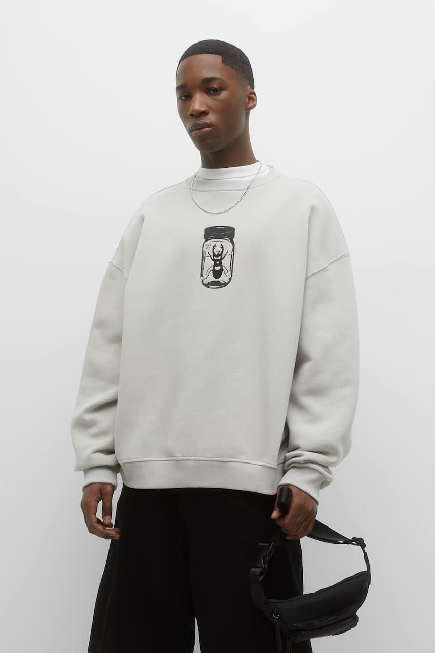 

Толстовка с вышивкой в ​​виде насекомых Pull&Bear, кремовый