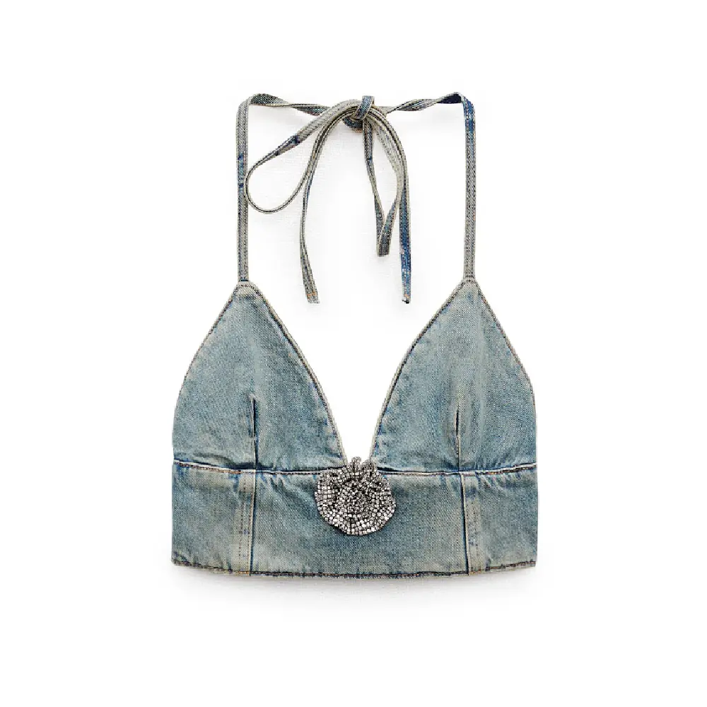 

Топ Zara Barbie The Movie Warner Bros. Denim Crop, голубой