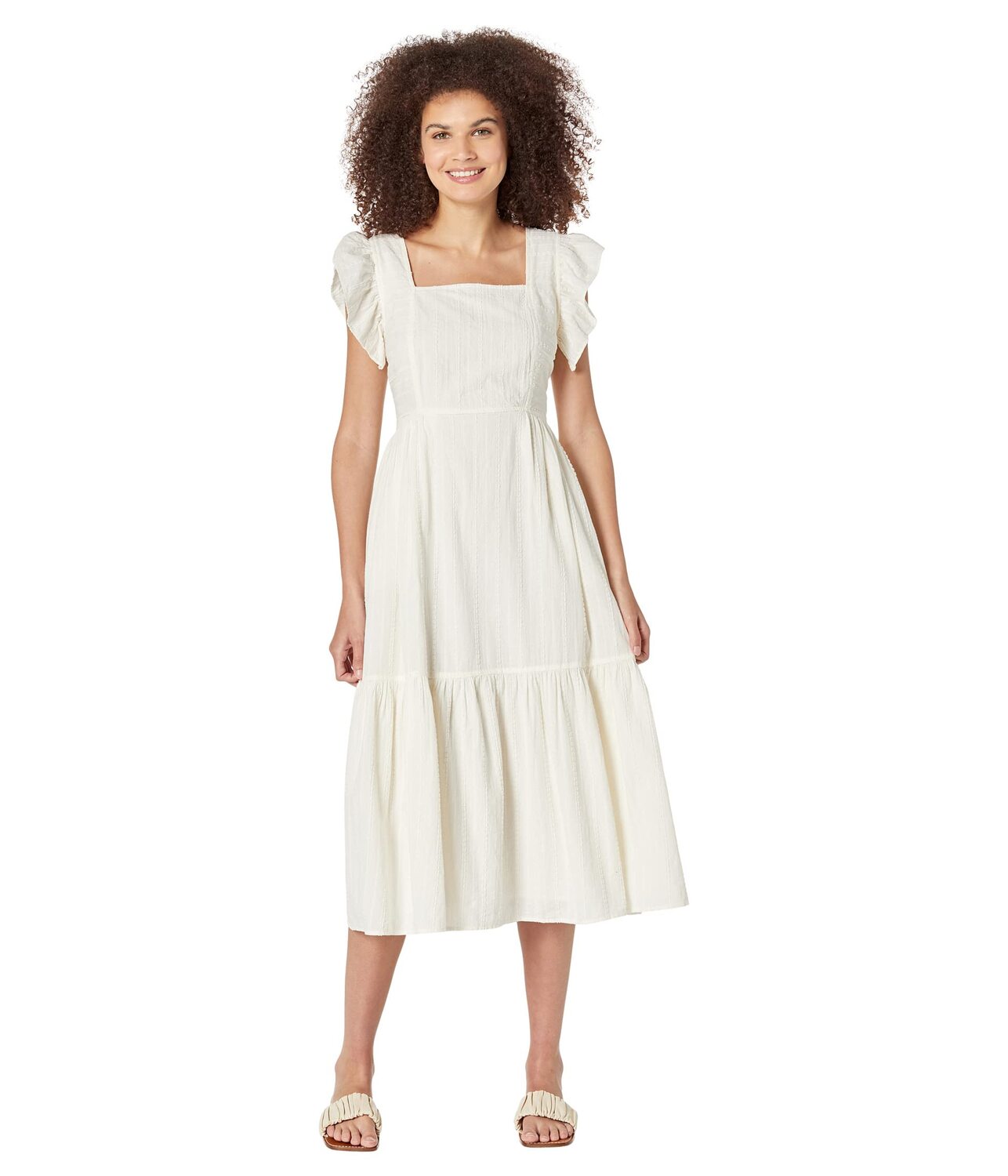 

Платье Madewell, Ruffle-Strap Tiered Midi Dress in Textural Stripe