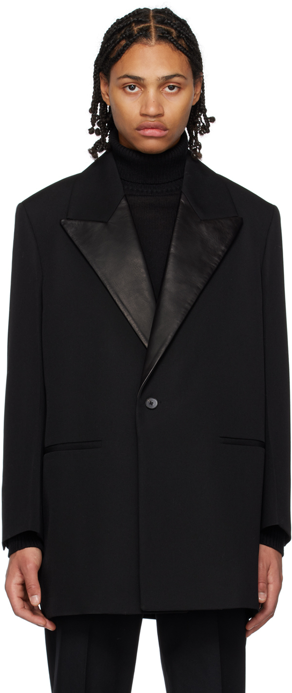 

Черный кожаный пиджак с лацканами Jil Sander