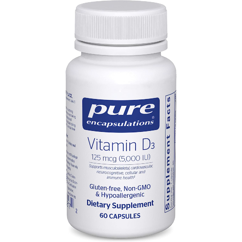 Витамин D3 Pure Encapsulations 5000 МЕ 125 мкг, 60 капсул витамин raw d3 125 мкг 5000 ме 60 капсул garden of life