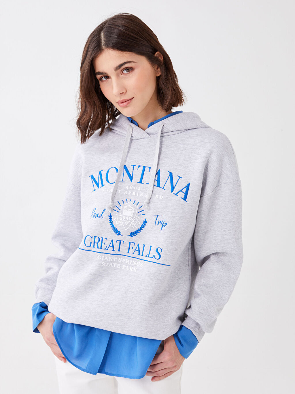 

Женская толстовка с капюшоном и принтом с длинным рукавом LCW Casual