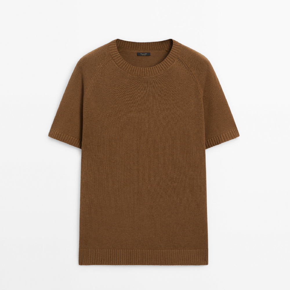 Свитер-поло Massimo Dutti Cotton Blend Knit With Short Sleeves, коричневый