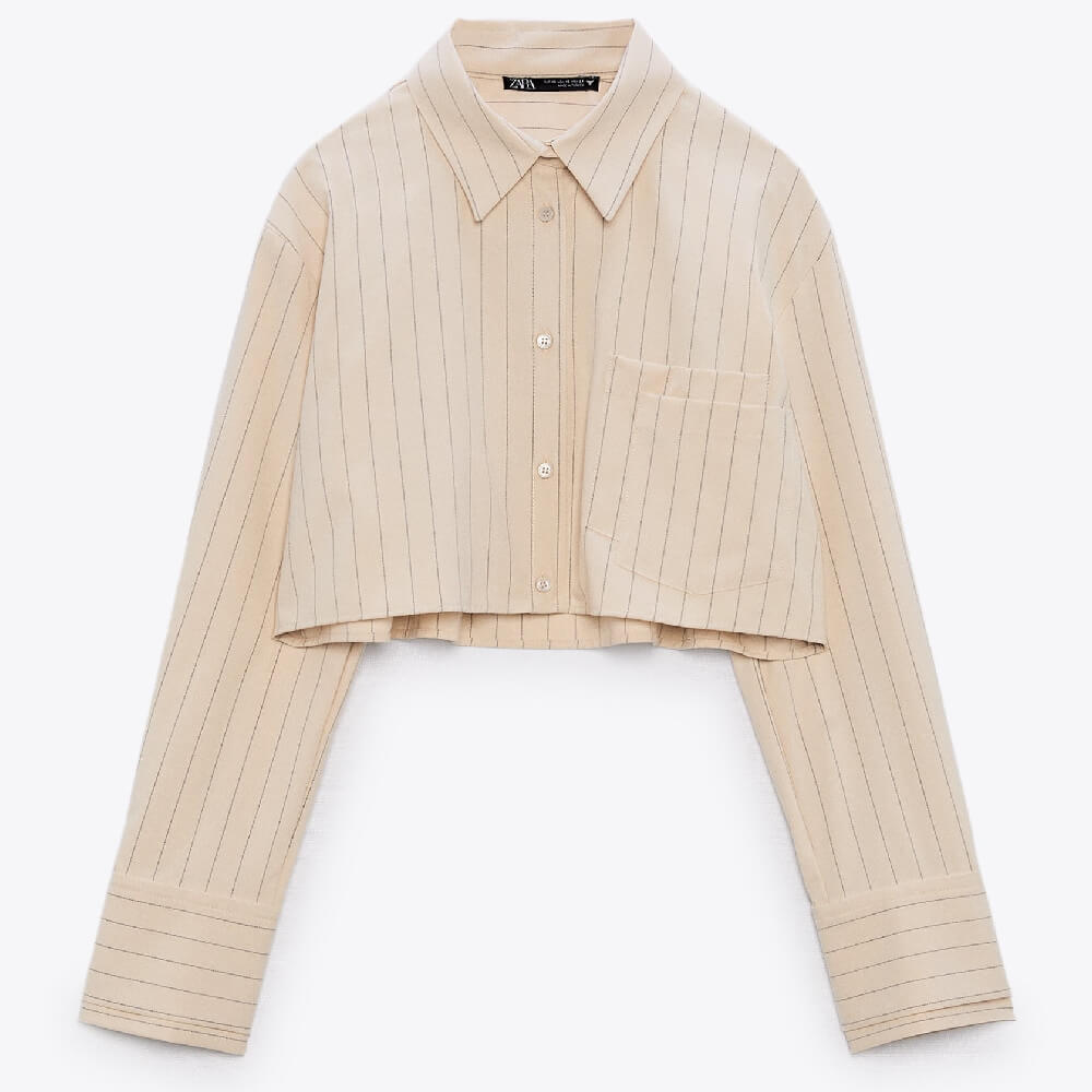 

Рубашка Zara Pinstriped Cropped, бежевый
