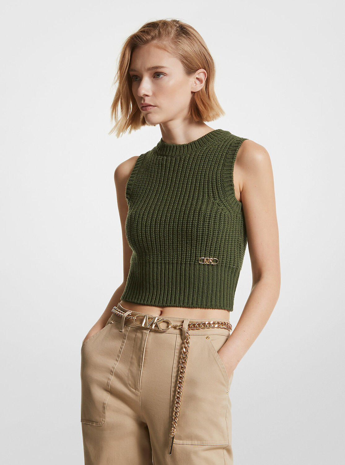 

Топ Michael Michael Kors Sleeveless Merino Wool Blend, темно-зеленый