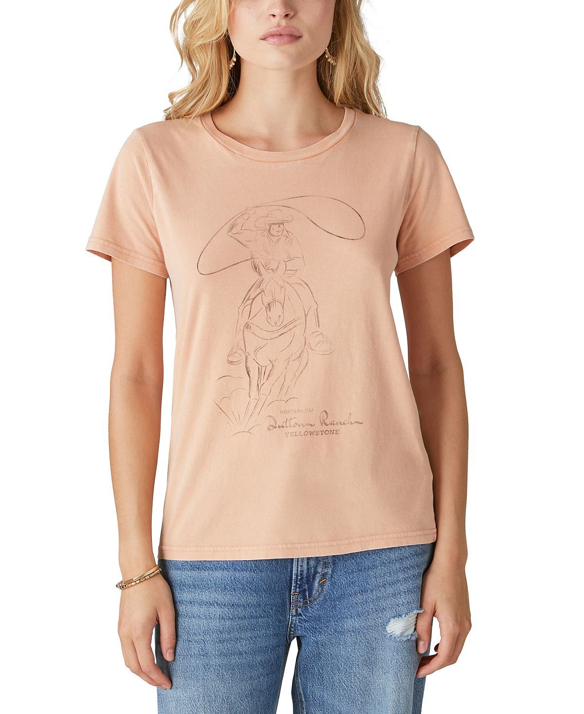 

Женская хлопковая футболка yellowstone cowboy с графическим принтом Lucky Brand, мульти