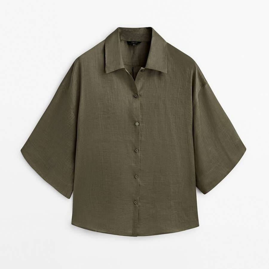 

Рубашка Massimo Dutti 100% Ramie Short Sleeve, хаки