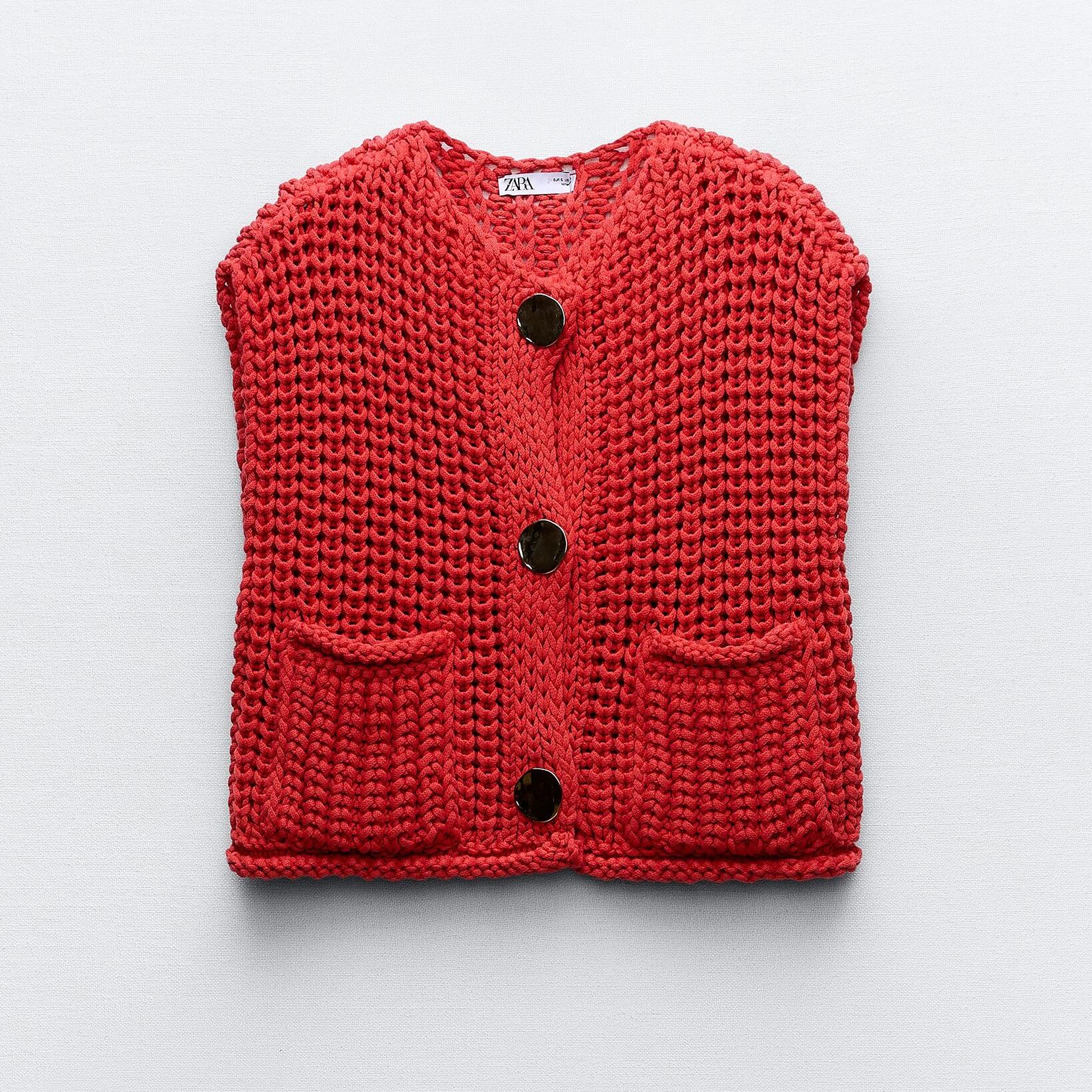 тапочки oysho chunky knit pompom красный Жилет Zara Chunky Knit, красный