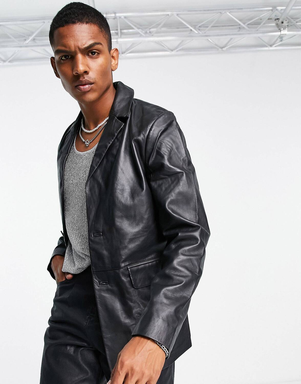 

Черный пиджак из натуральной кожи ASOS DESIGN
