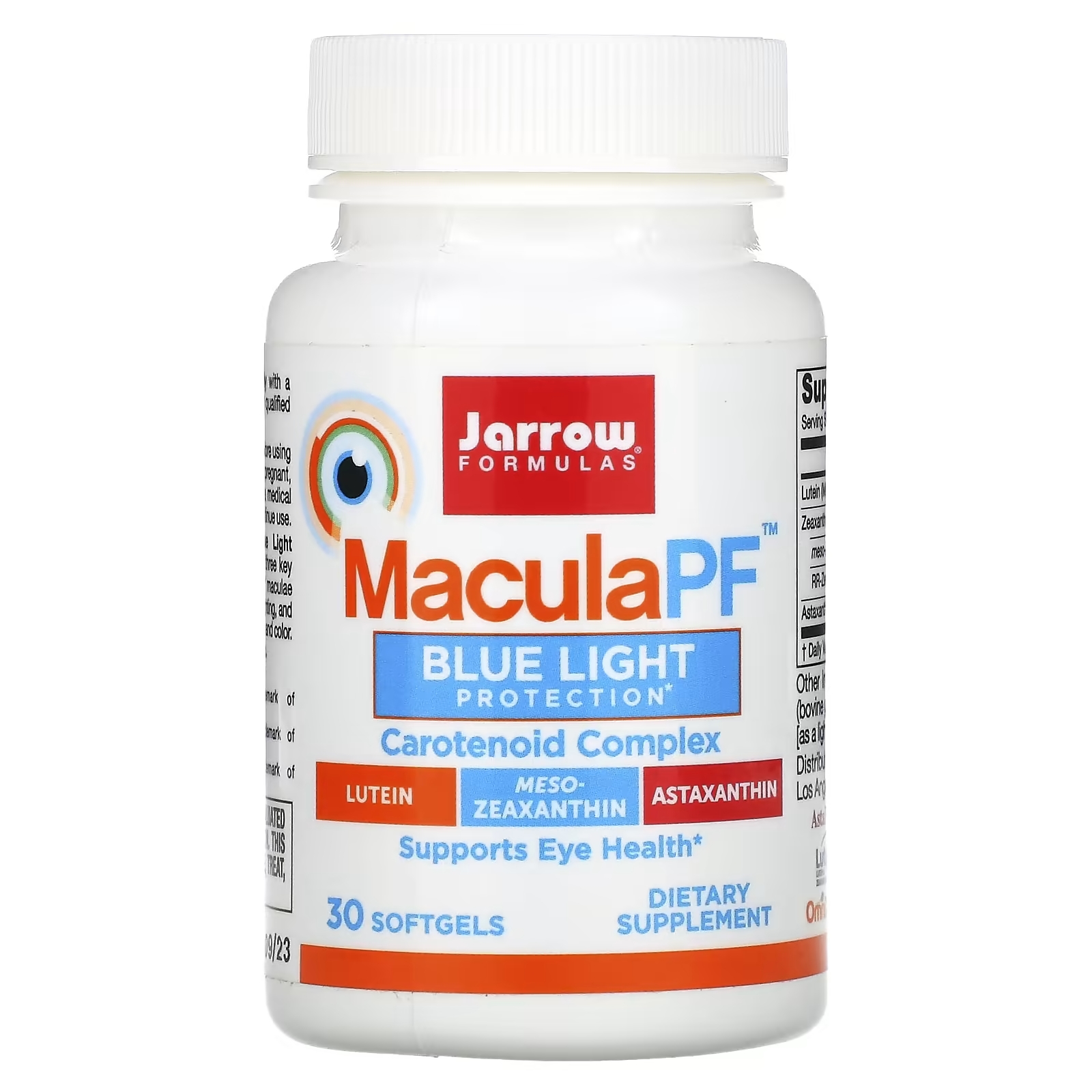 Комплекс для Защиты Глаз от Синего Света Jarrow Formulas MaculaPF, 30 мягких капсул каротиноидный комплекс jarrow formulas maculapf 60 мягких таблеток