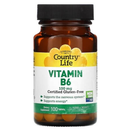Витамин В6, Country Life, 100 мг, 100 таблеток глицин country life 500 мг 100 таблеток