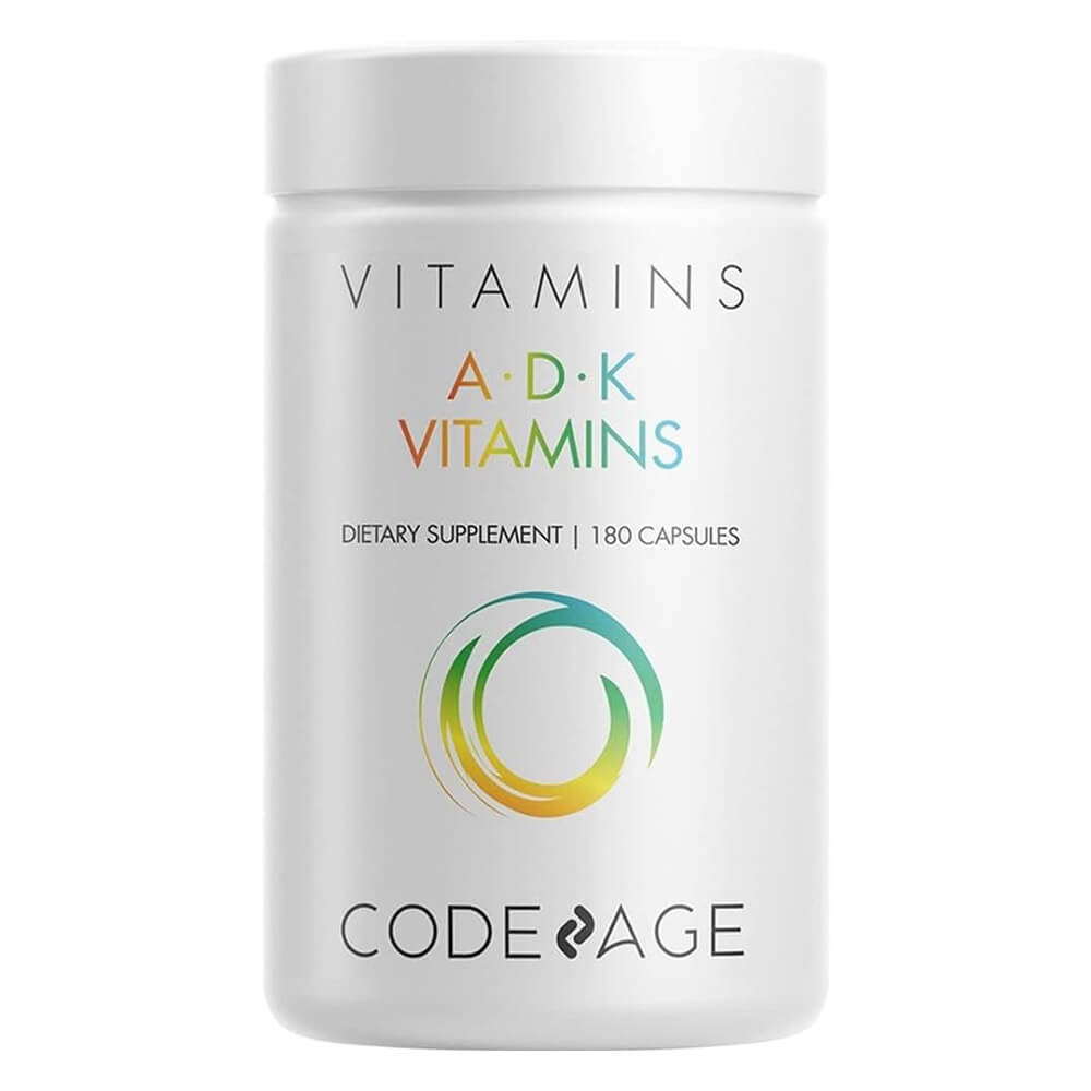 цена Витаминная добавка Codeage ADK, витамин А, витамин D3, 5000 МЕ К1 и К2 (МК4 и МК7), 180 капсул