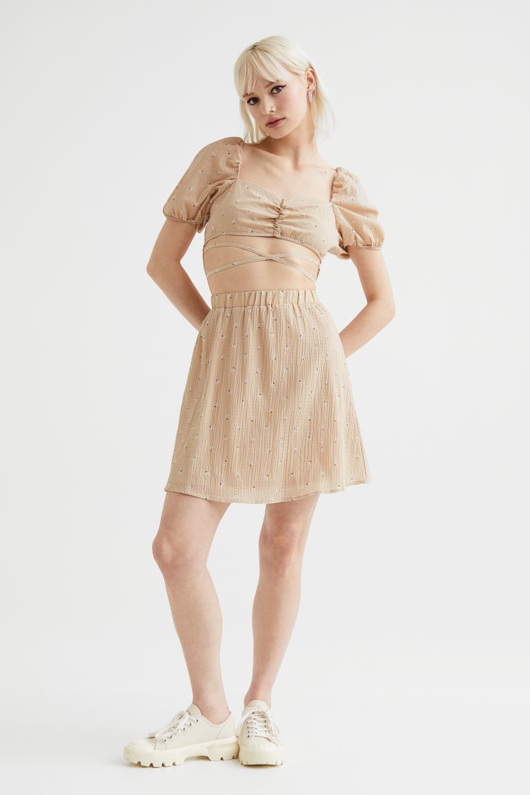 Платье из двух частей с завязками H&M, бежевый/маленькие цветы