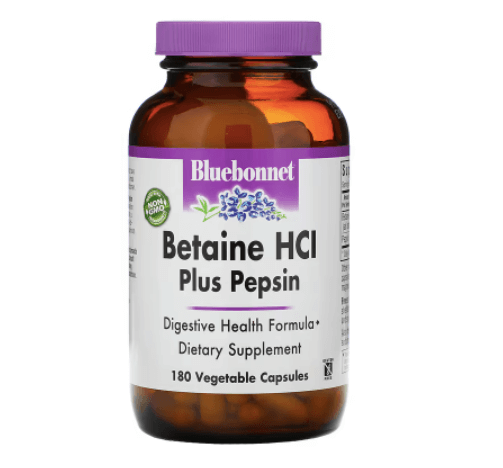 Бетаина гидрохлорид с пепсином 180 капсул Bluebonnet Nutrition solaray гидрохлорид с пепсином 230 мг 180 растительных капсул