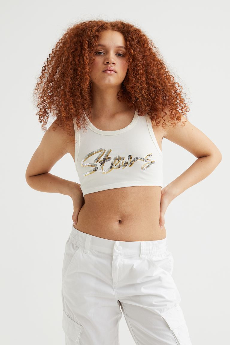 Укороченный топ с пайетками H&M, кремовый/звезды футболка h