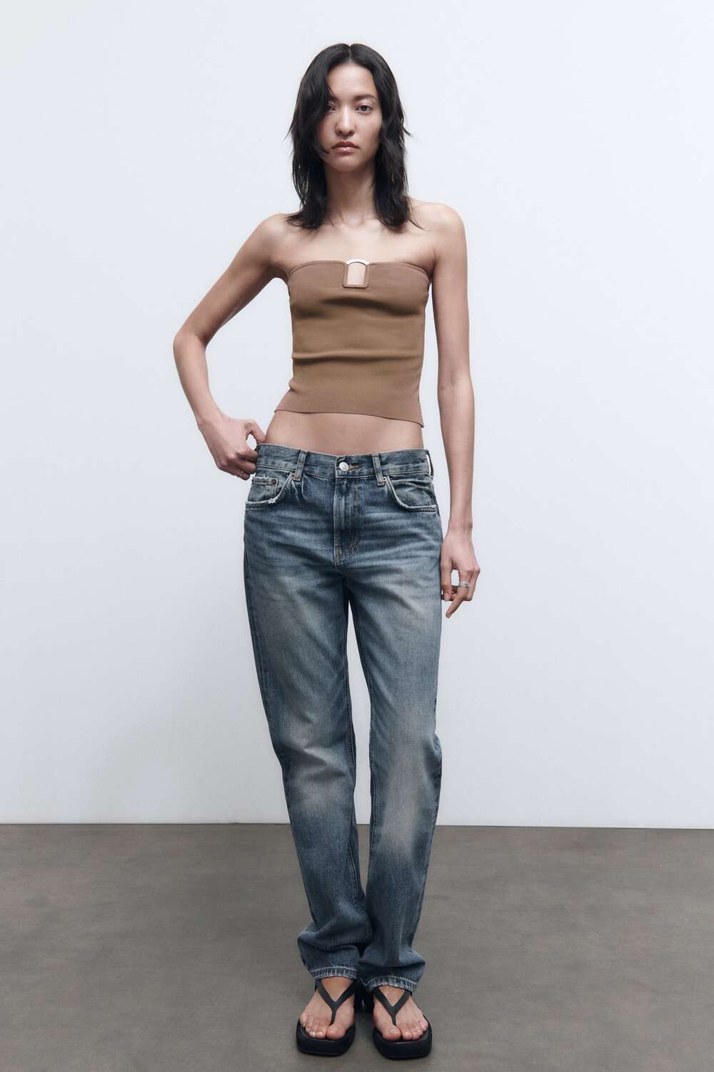 

Асимметричный трикотажный топ ZARA, розовый
