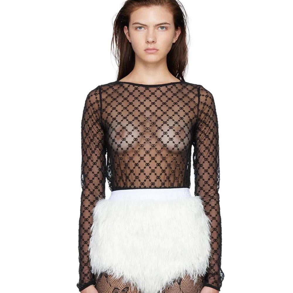 

Футболка Gucci GG Sheer Stretch Nylon Tulle, черный