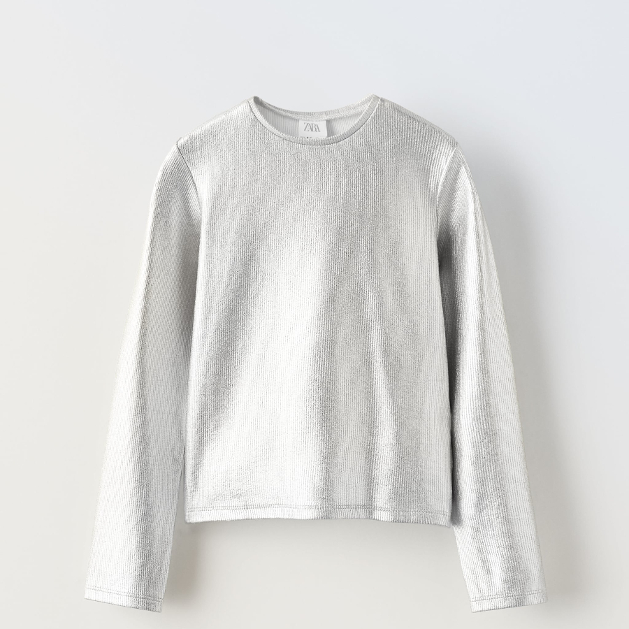 

Лонгслив для девочки Zara Ribbed, серебристый