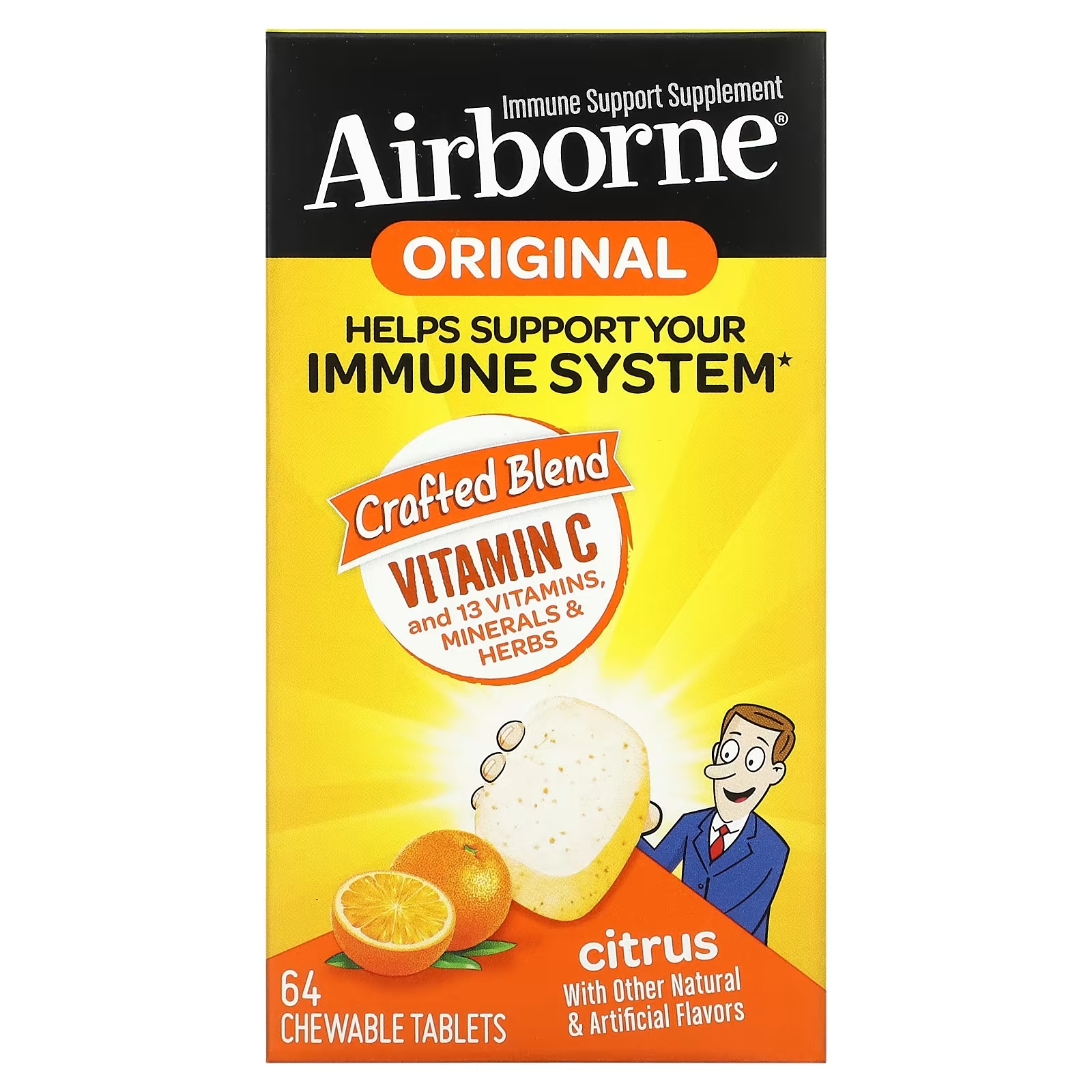 Витамин C с Цитрусовым Вкусом AirBorne, 64 жевательных таблетки шипучие таблетки с цитрусовым вкусом здравсити витамин с 20
