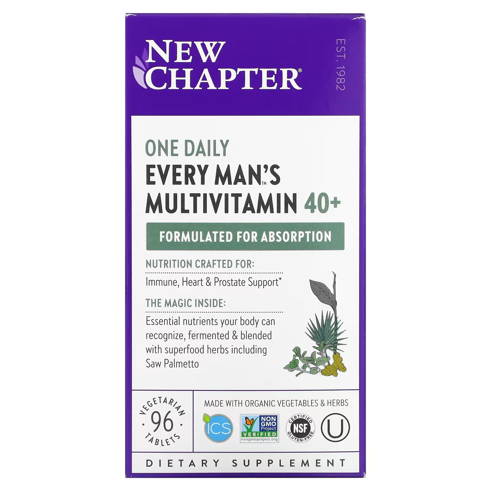 New Chapter, Every Man, ежедневная мультивитаминная добавка для мужчин старше 40 лет, 96 вегетарианских таблеток new chapter 40 every woman s one daily витаминный комплекс на основе цельных продуктов для женщин старше 40 лет 96 вегетарианских таблеток