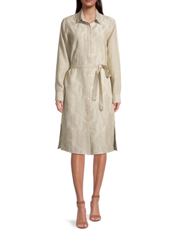 

Льняное платье с запахом и вышивкой 120% Lino Beige