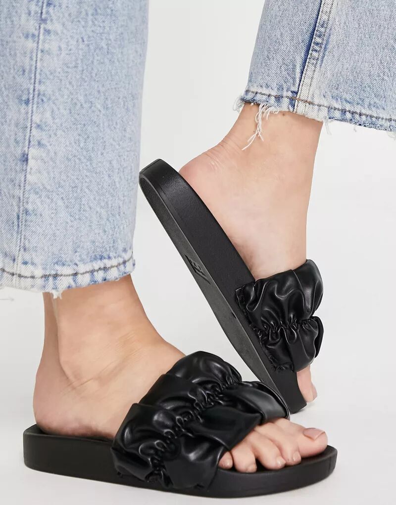 

Черные шлепанцы со сборками ASOS Fairview
