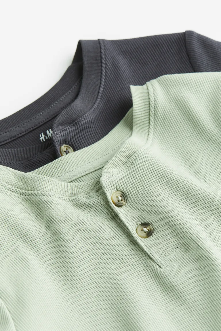 Комплект из 2 футболок на пуговицах в рубчик H&M, серый