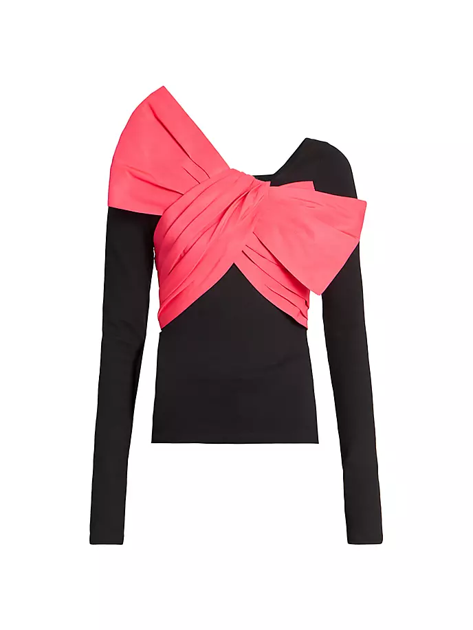 

Топ из хлопкового джерси и тафты с бантом Balmain, цвет black fuchsia