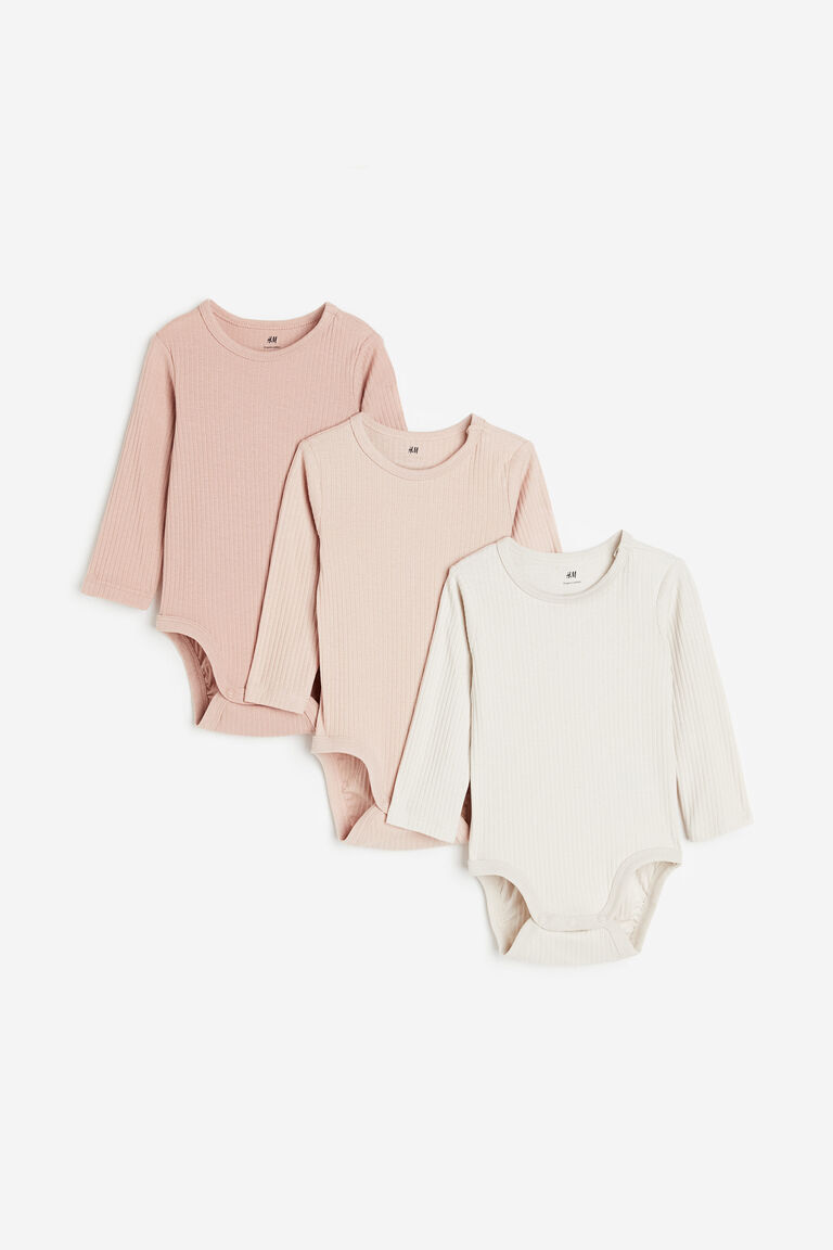 

Три пары боди в рубчик H&M, розовый