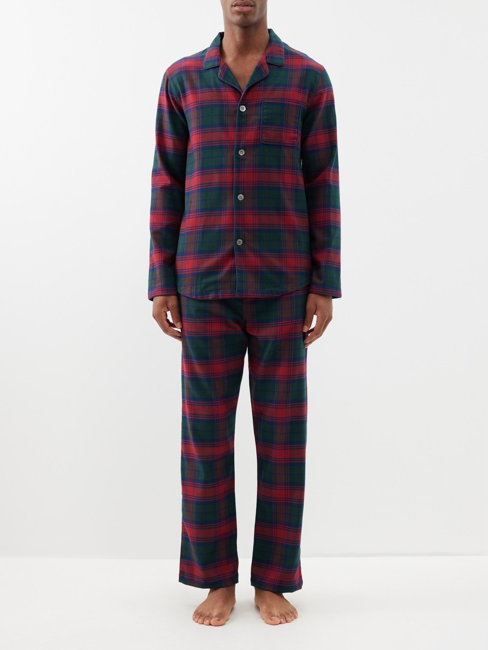 Келберн хлопковая пижама в клетку Derek Rose, зеленый цена и фото