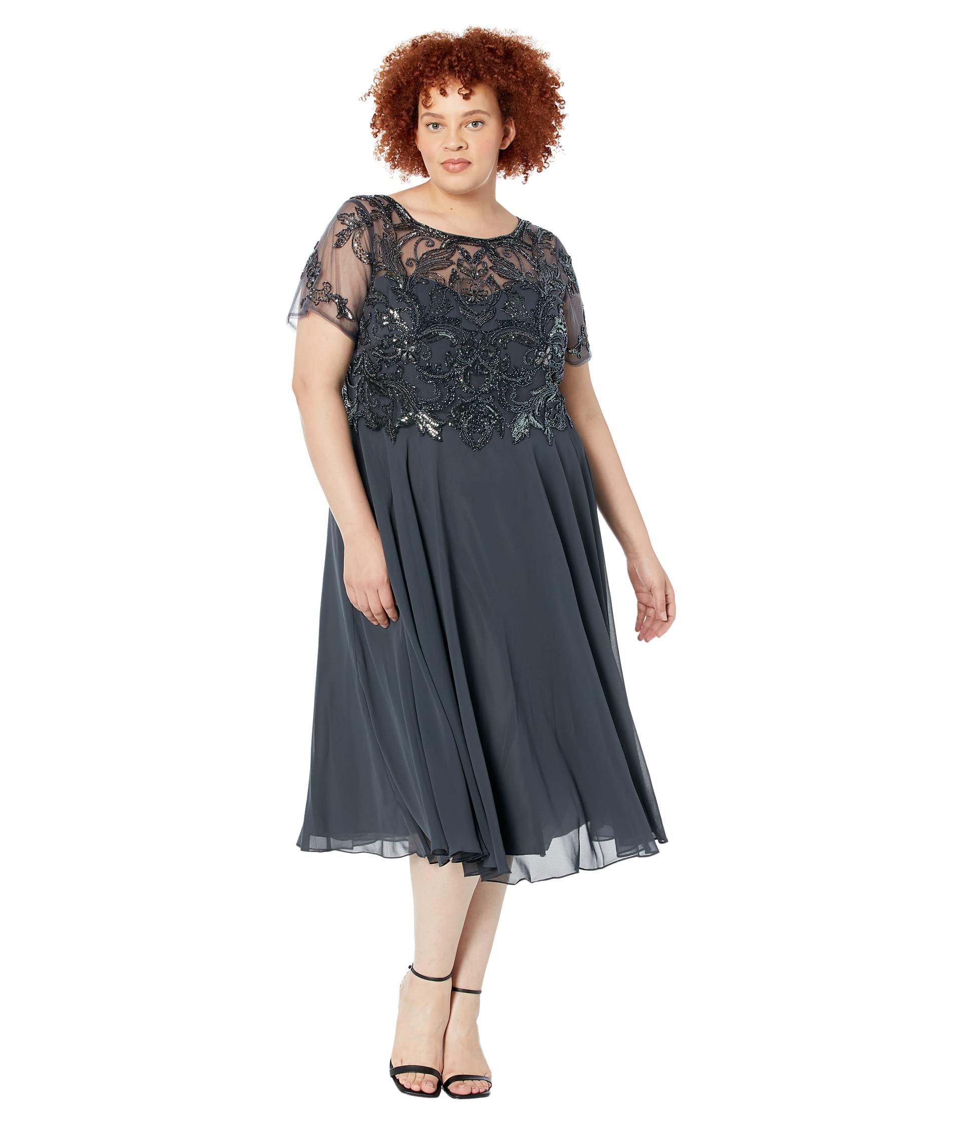 Платье XSCAPE, Plus Size Midi Chiffon Skirt Bead Top hanezza plus size chiffon robalı knitwear bluz
