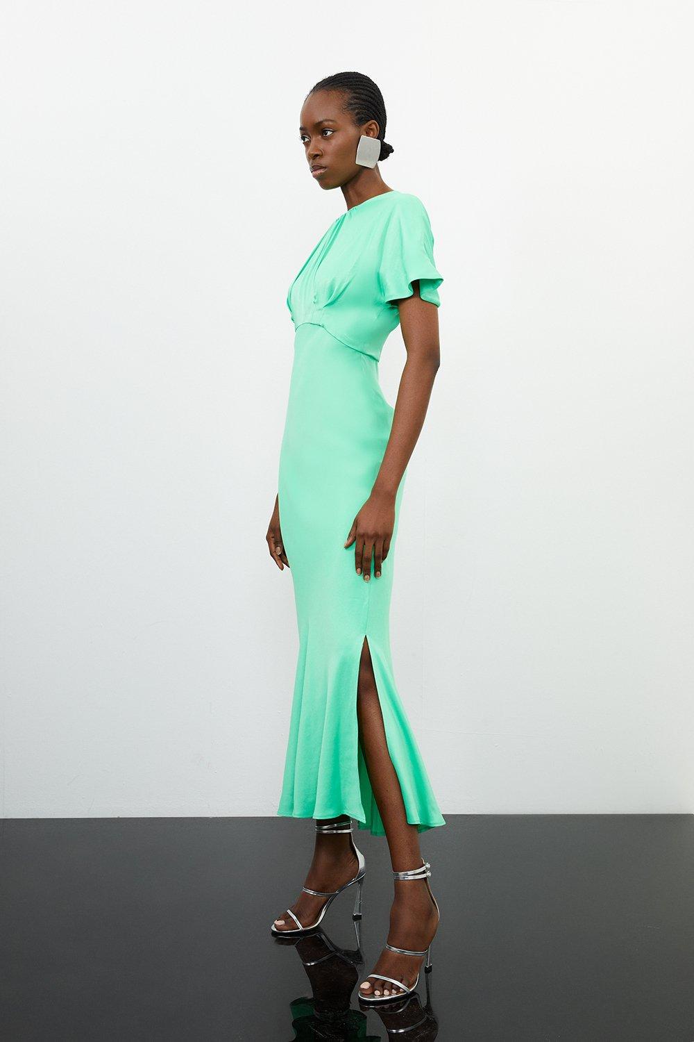 Тканое платье макси из крепа с атласной спинкой и цветочным принтом Karen Millen, зеленый