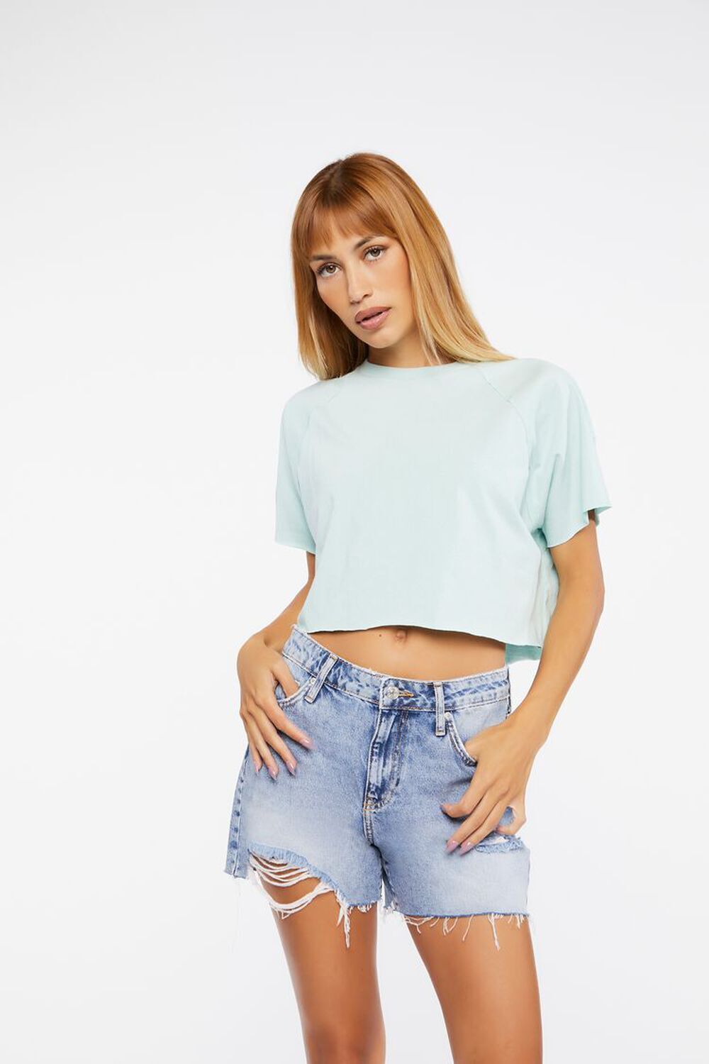 

Укороченная футболка с рукавами реглан Forever 21, синий