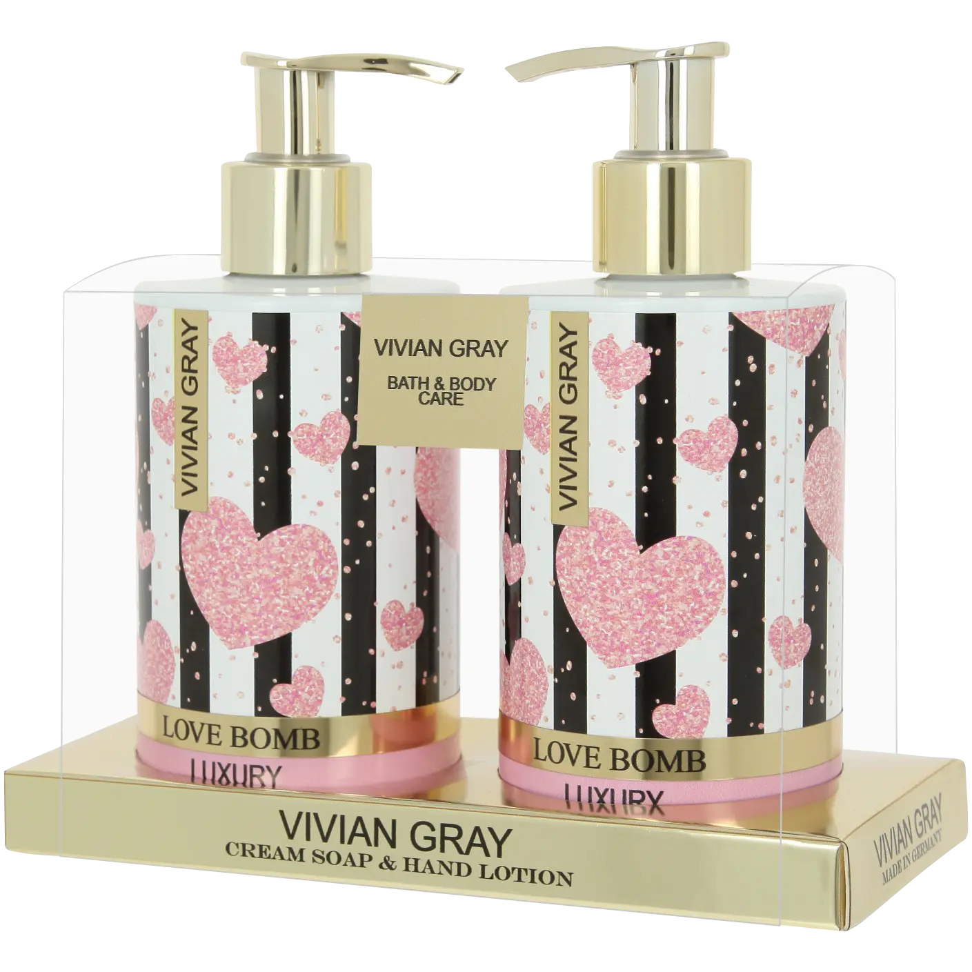 

Vivian Gray Love Bomb набор: мыло для мытья рук, 250 мл + лосьон для рук, 250 мл