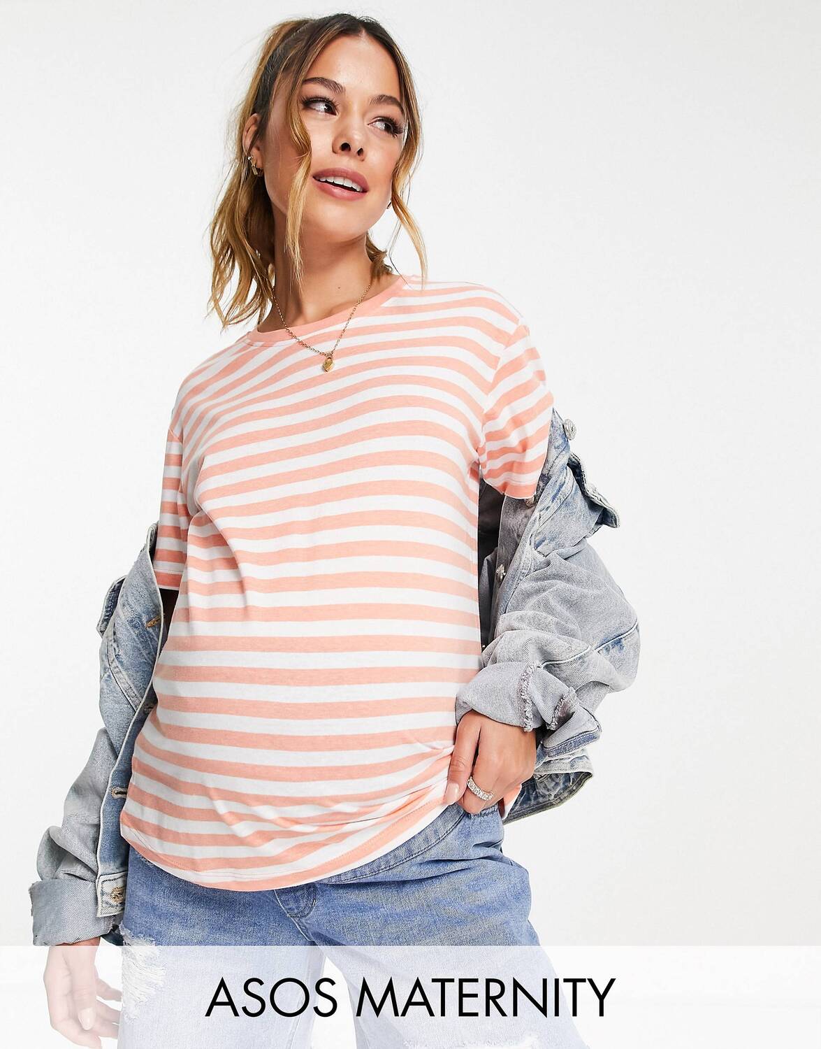 

Бело-оранжевая футболка в полоску ASOS DESIGN Maternity