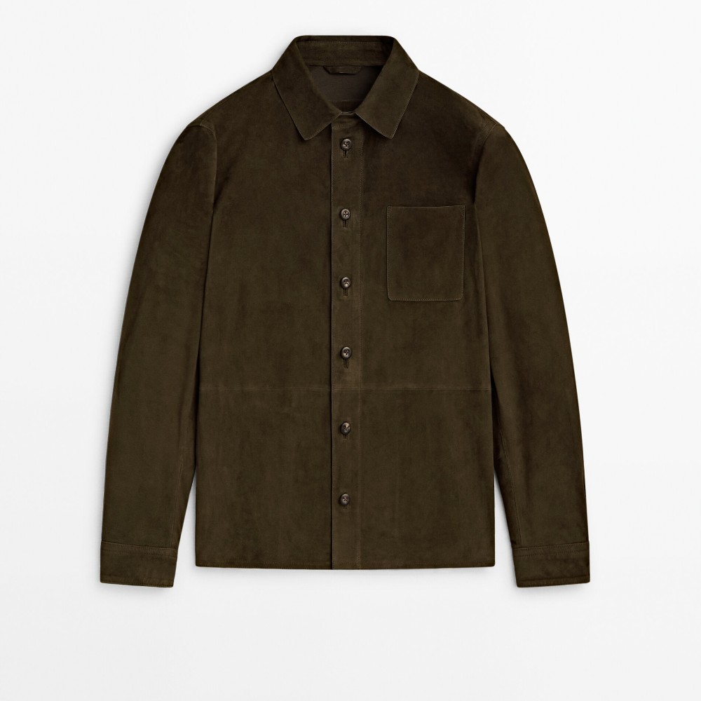 Куртка-рубашка Massimo Dutti Suede With Chest Pocket, хаки куртка рубашка massimo dutti zip up with chest pockets хаки