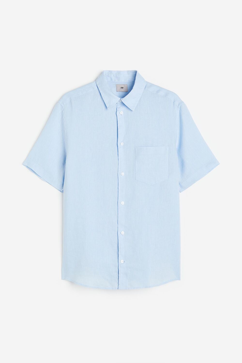 

Рубашка H&M Regular Fit Short-sleeved Linen Shirt, голубой