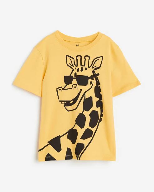 

Футболка с принтом жираф хлопковая H&M Giraffe Cotton, желтый