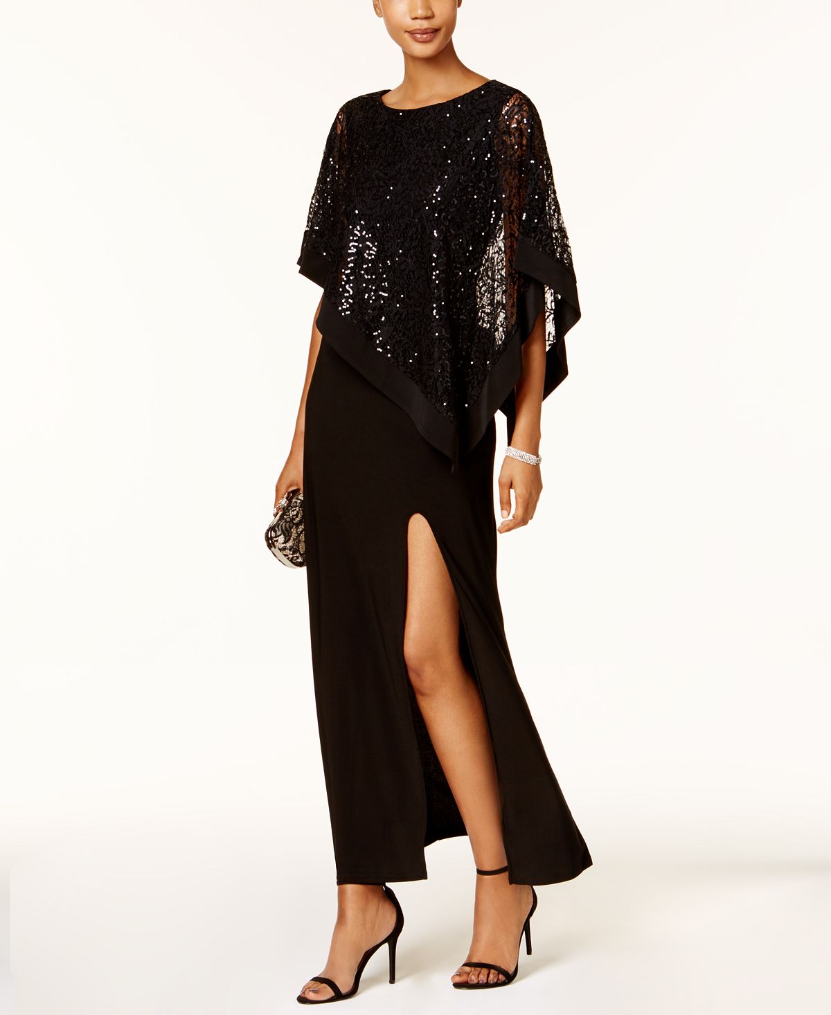 Расшитое блестками кружевное платье-накидка R & M Richards, черный